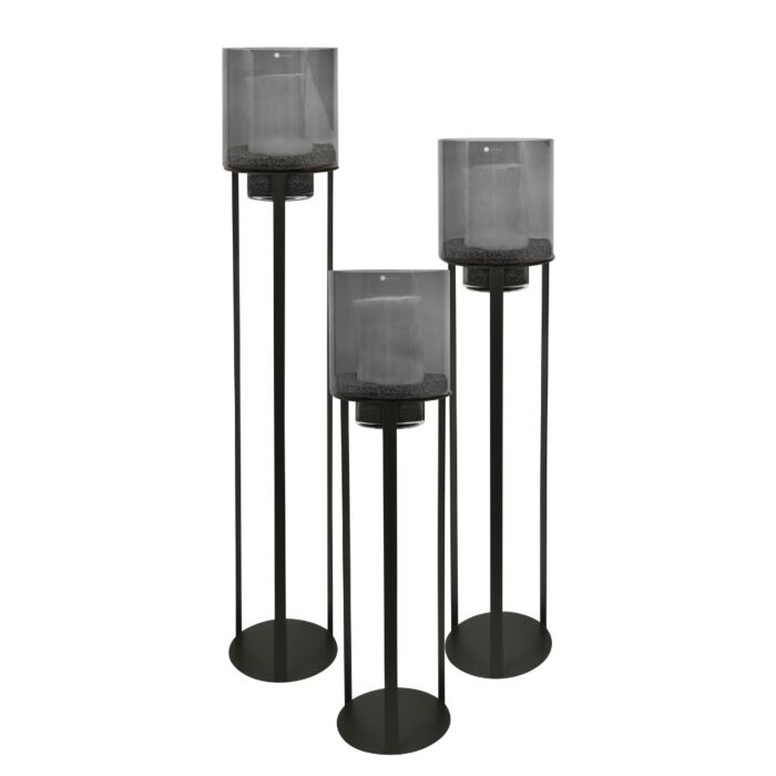 Windlicht Set Open Matt Black & Smoke Glass